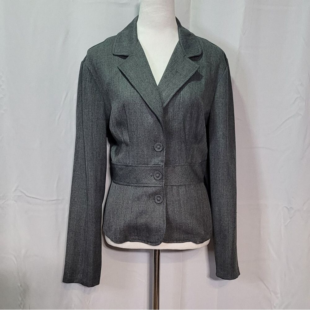 B. Smart Women's Vintage Gray Pleated Padded Blazer Jacket Plus Size 16 - Picture 3 of 12